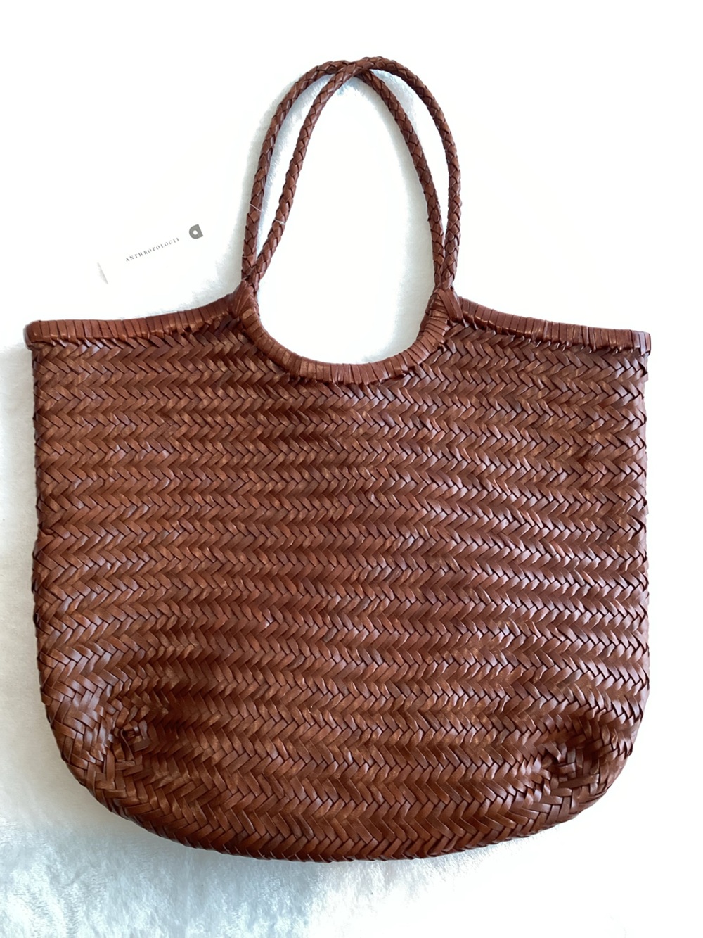 Anthropologie Woven Leather Tote New Tan Brown Beach Summer - Picture 2 of 11